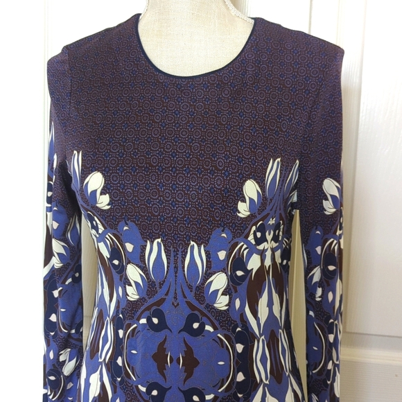 Tory Burch Flavia Blue Multicolored Long Sleeve Silk Dress - Picture 6 of 12